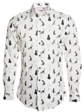 Men's Cat Print Button-Down Shirt by